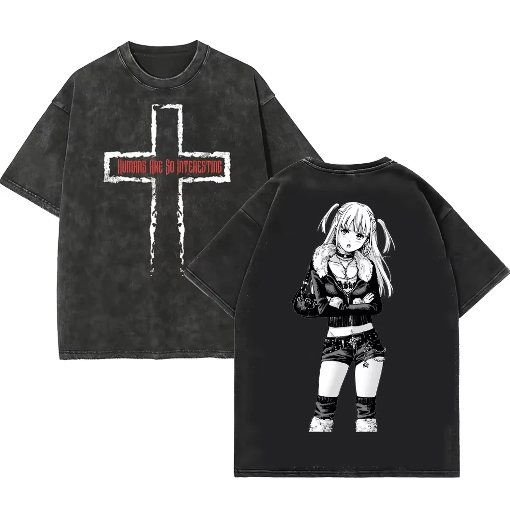 MisaMisa Death Note Washed T-shirt Streetwear Trendy Cotton Oversized Unisex Printed Cotton Neutral O-Neck Short Sleeve Couples