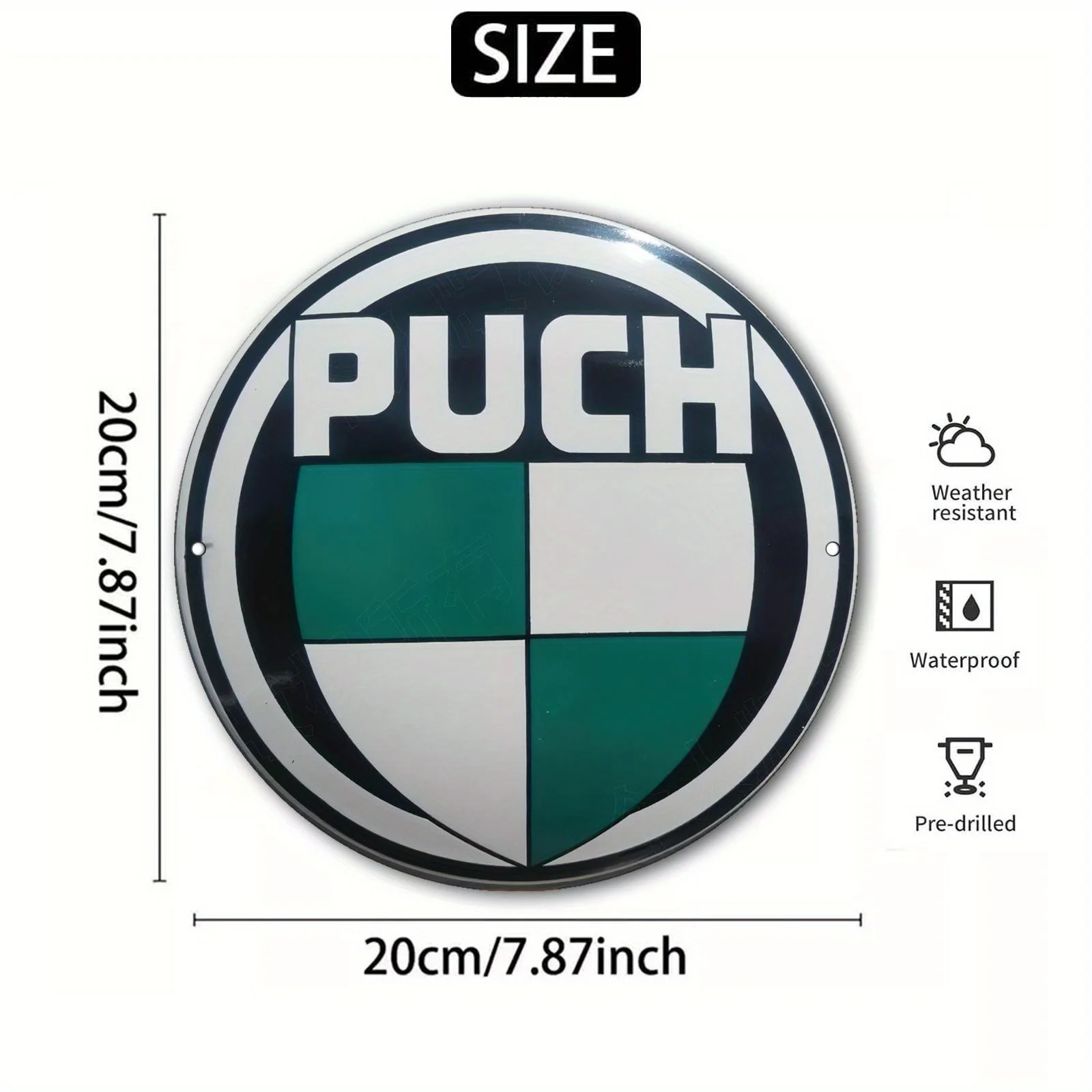 لافتة فنية جدارية معدنية من الألومنيوم مسطحة ثنائية الأبعاد - لوحة شعار دائرية قديمة مع خطوط خضراء وبيضاء، 20 × 20 سم / 7.87 بوصة، Wa #4