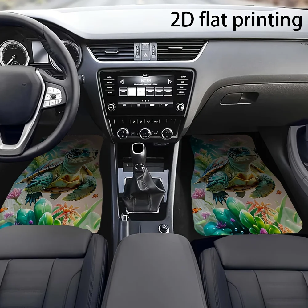 4pcs Car Floor Mats, Sea Turtle And Coral Reef Cartoon Pattern, Universal Car Mats, Material, Wear-Resistant, Car Decorative Acc