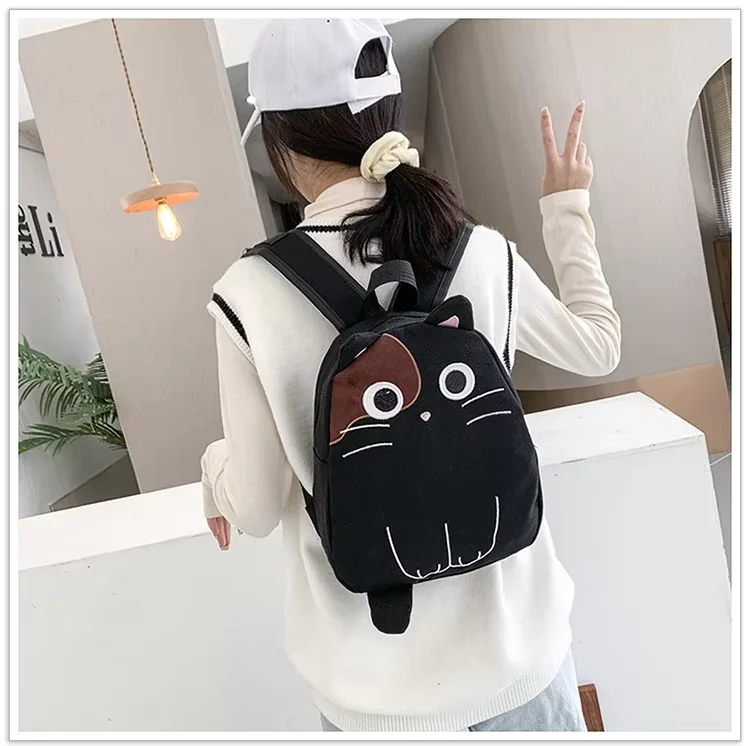 Kawaii Cat Cartoon Canvas Backpack New Korean Style Student Schoolbag Funny Large Capacity Outdoor Travel Bag Creative Cute Gift