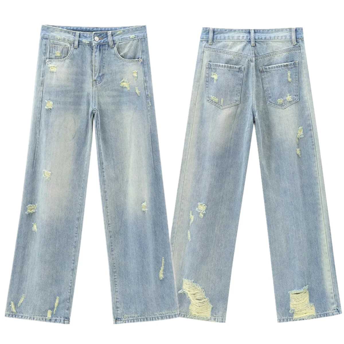 

Dave&Di Minimalist American Retro Style Washed Hole Mom Jeans High Waist Casual Boyfriend Loose Denim Pants Jeans