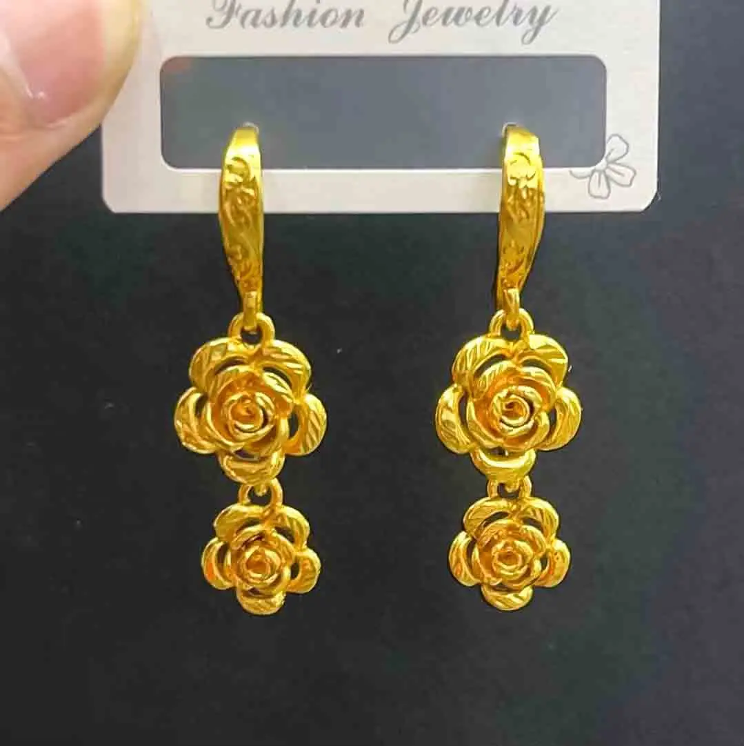 

Роскошные женские модные серьги с цветами из чистого золота 9999 пробы 24 карата, универсальные серьги-розы