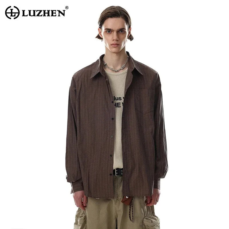 LUZHEN 2026 Autumn Trendy Checked Printed Elegant Long Sleeve Shirts Men Fashion High Quality Handsome Korean Casual Tops JY9249