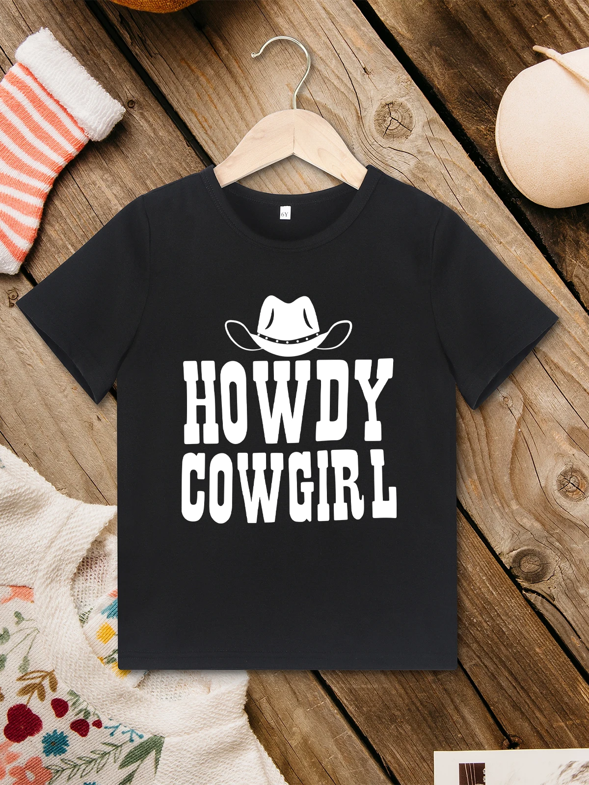 Howdy Cowgirl American Style Kids T Shirt for Girl Stylish Harajuku Black Tops Tees Summer Versatile Children Clothes Dropship