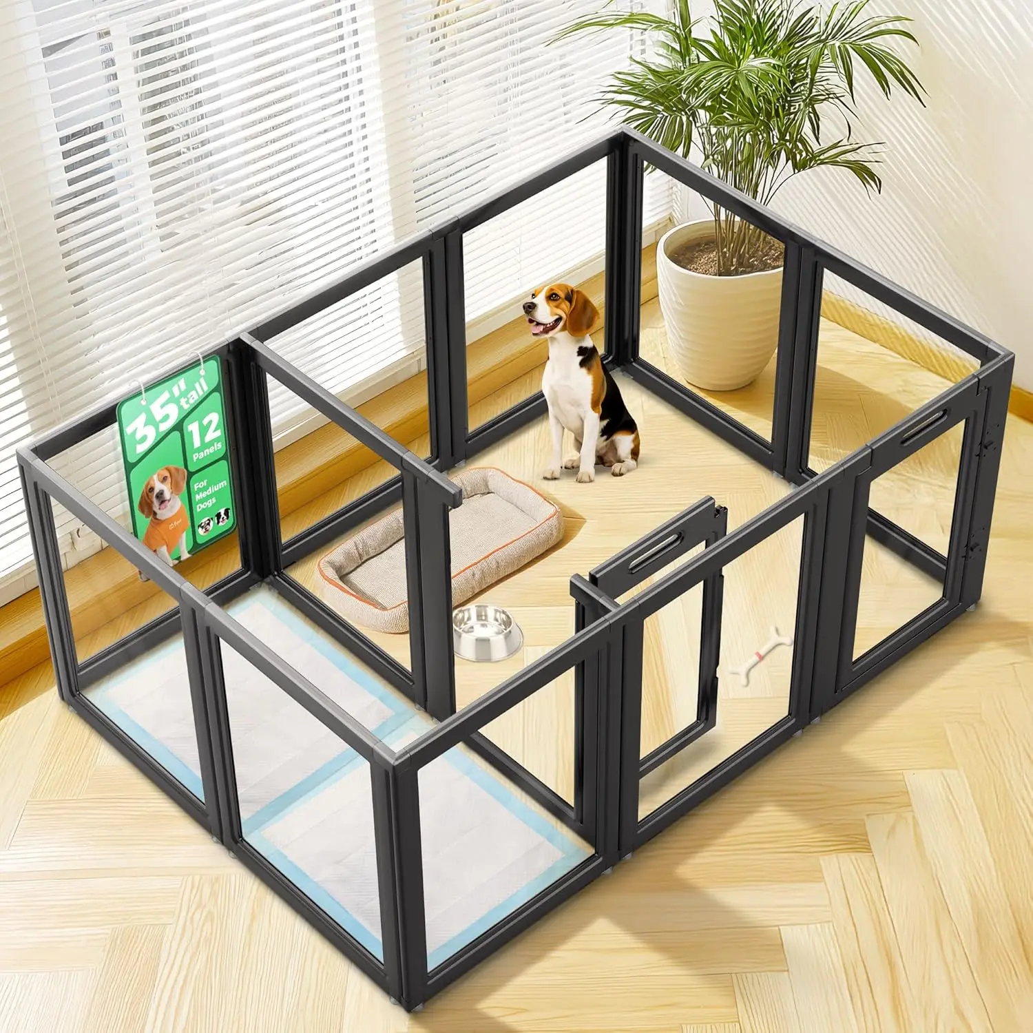 

AuraSpace Acrylic Indoor Dog Playpen for Medium Dogs, 35 Inch, 12 Panels, Black
