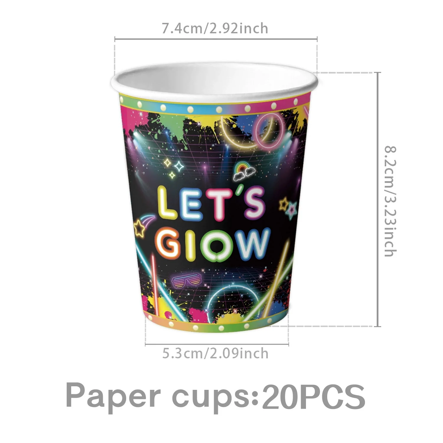 Neon Glow Happy Birthday Party Supplies Tablecloth Cup Plate Napkin Backdrop Baby Shower Neon Glow In The Dark Favors Decoration view 4