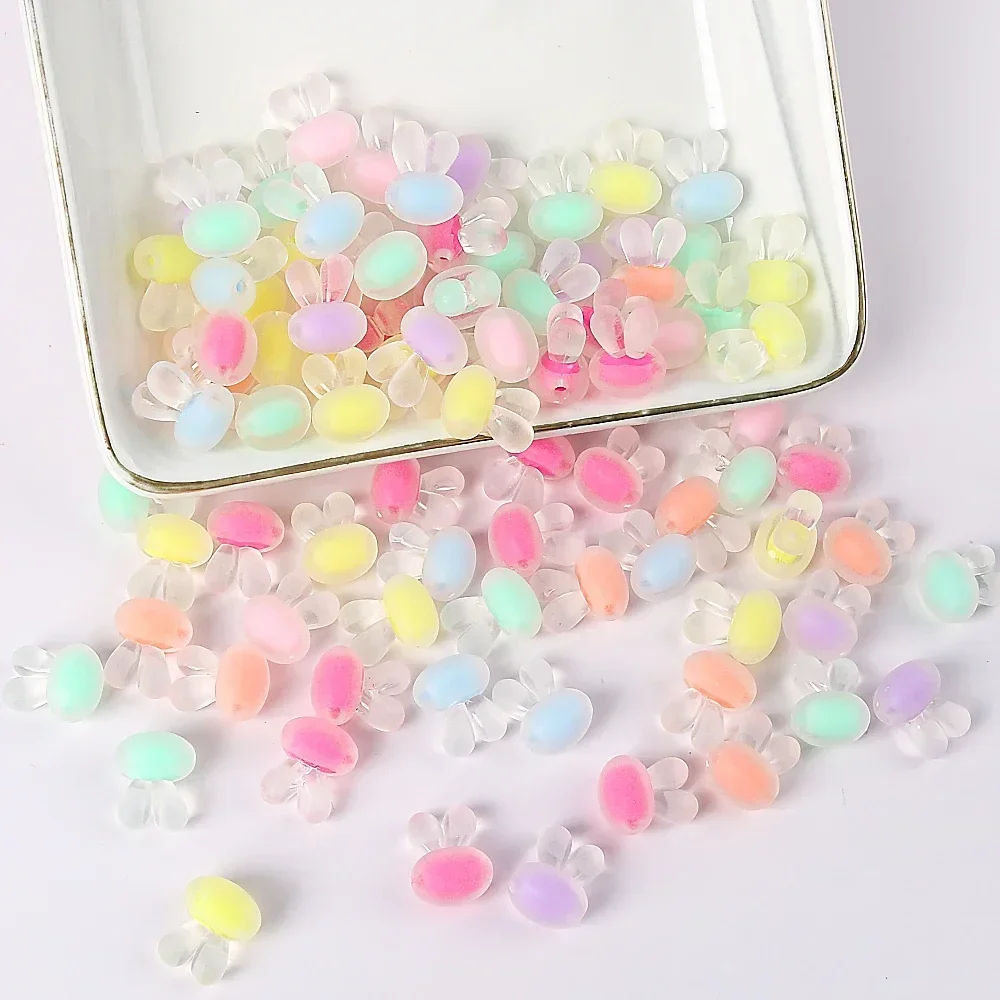 Matte Dull  Colorful Rabbit Head Acrylic Beads Spacer Beads For Jewelry Making Handmade DIY Bracelet 12x16mm 20pcs