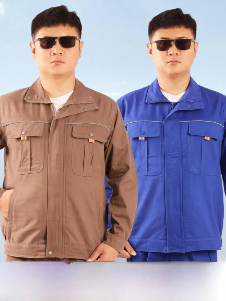 

Комплект рабочей формы из чистого хлопка для мужчин: демисезонный, с длинным рукавом, износостойкий, для механиков, с воротником-стойкой