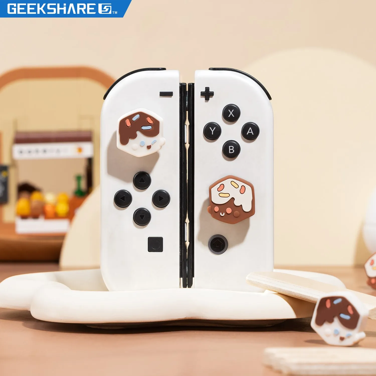 GeekShare silicone silicone, tampões de punho de chocolate, interruptor lite 4 peças para Nintendo interruptor e interruptor OLED