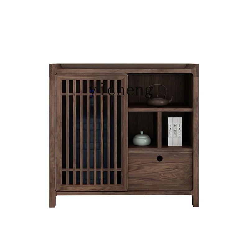 TQH black walnut tea cabinet solid wood boiling water integrated cabinet with bucket under the dining side cabinet