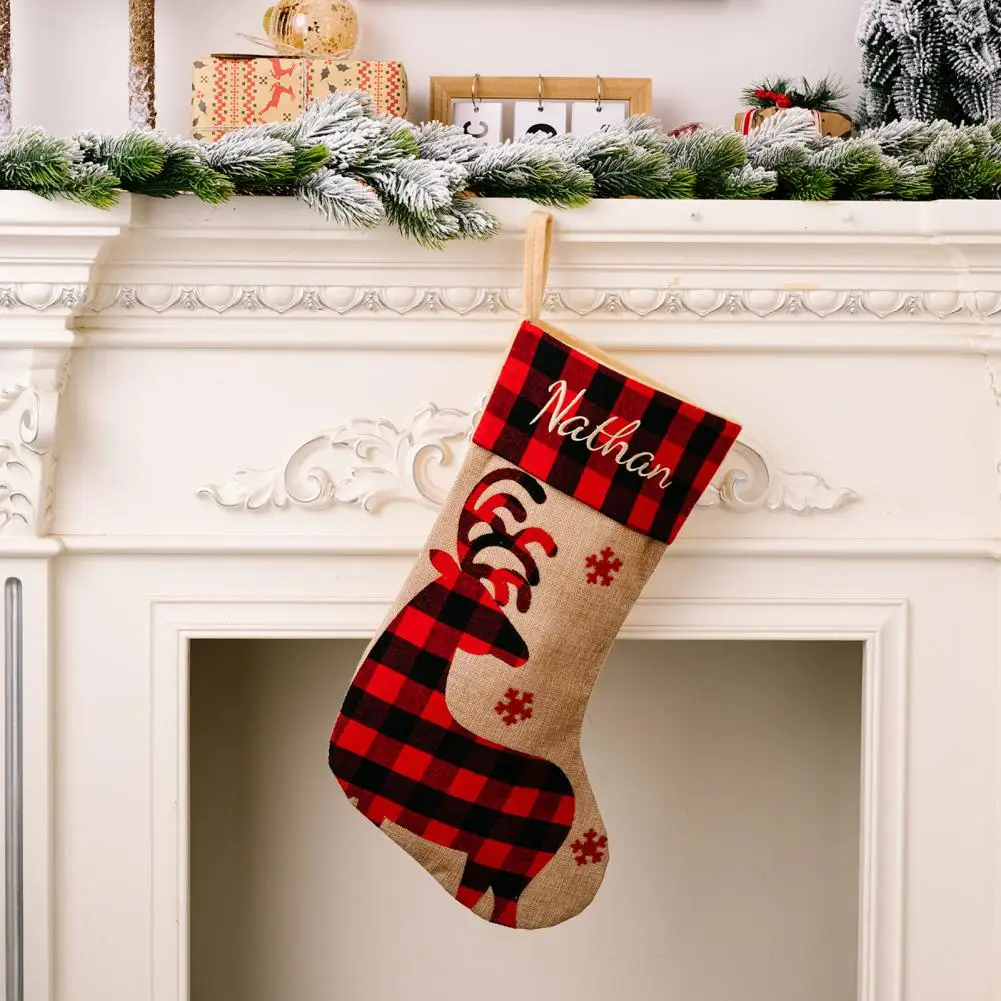 Traditional Christmas Stockings Buffalo Plaid Christmas Stockings with Reindeer Snowflake for Family for Home for Kids