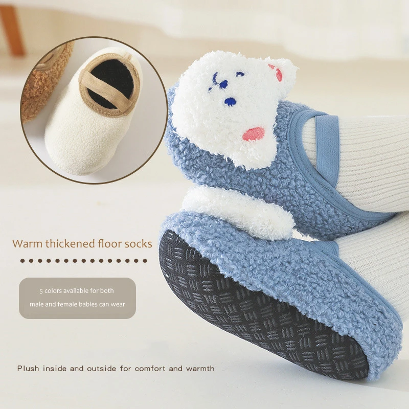 Cartoon Bear Baby Shoes Winter Thick Warm Newborn Shoes Non-slip Soled Soft Plush Toddler Kids Boy Girls Infant First Walkers