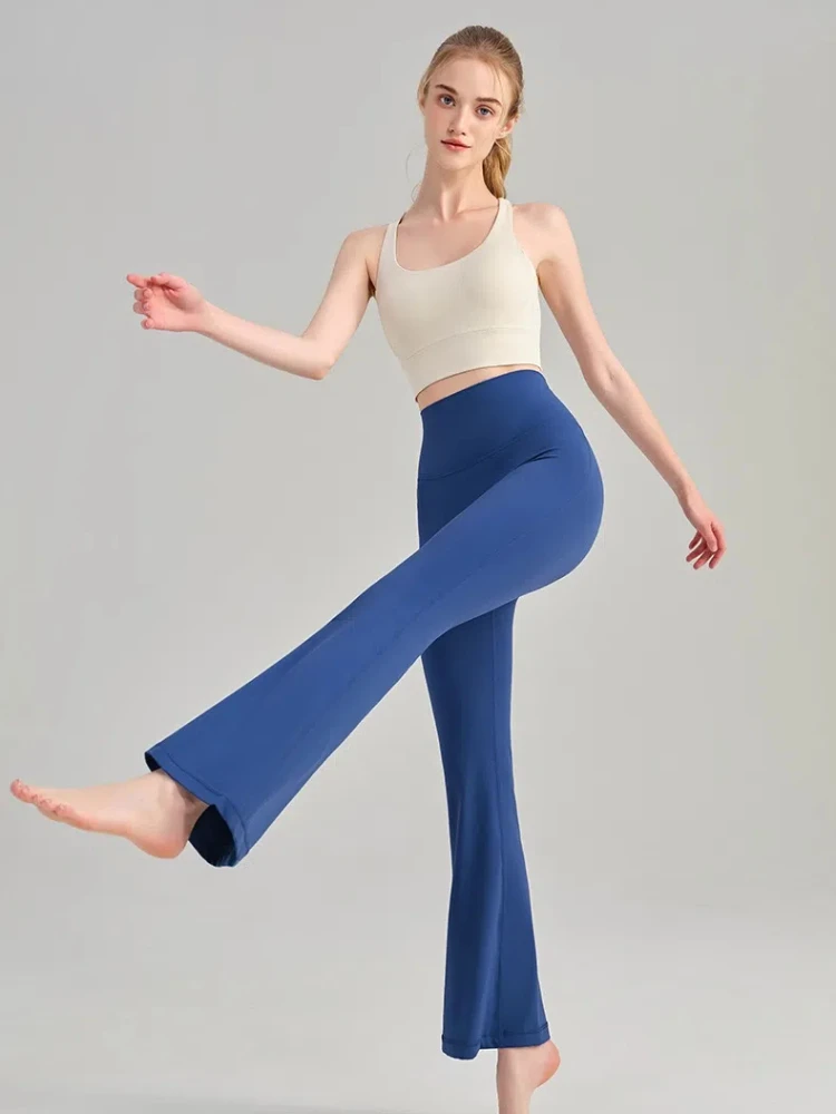 Hochwertige, ausgestellte Yogahosen für Damen, hochtaillierte, eng anliegende Sport- und Pilates-Hosen, die die Hüften betonen, Fitnesshosen, Yogahosen mit weitem Bein, Sportleggings. – Detail 8