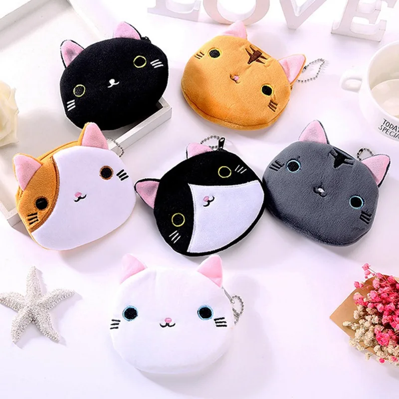 

Женские сумки для монет Kawai с рисунком кота, плюшевый карман, сумка для денег, ключи, USB-органайзер для наушников, сумки для хранения ID, держатель для кредитных карт