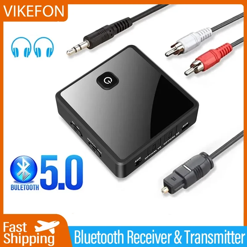 VIKEFON Bluetooth 5.0 Audio Transmitter Receiver Low Latency Stereo Wireless Adapter 3.5mm Jack Optical SPDIF For PC TV Car kit