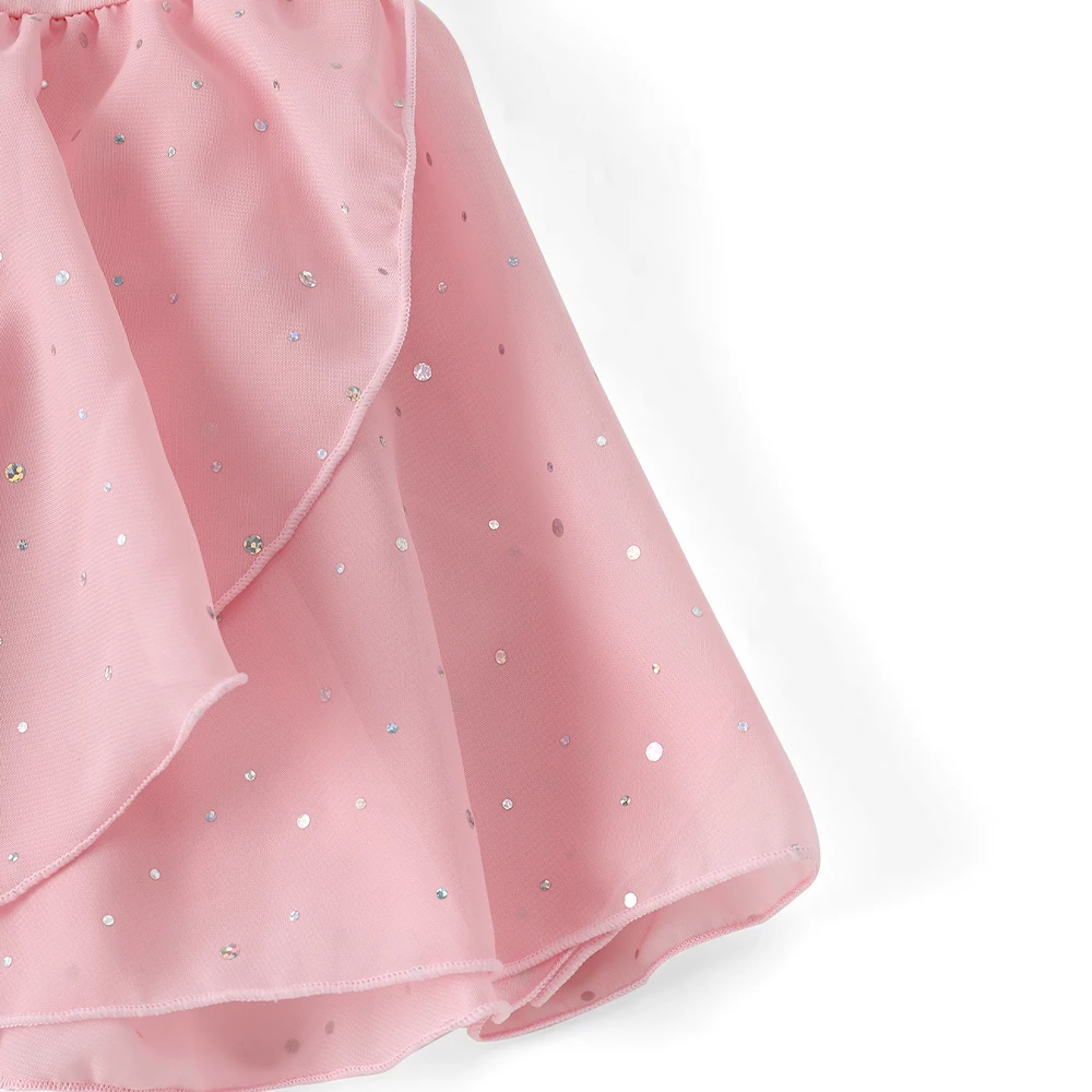 Conjunto de falda tutú y leotardo de Ballet con espalda cruzada para niñas, vestidos de baile con mangas con volantes de bailarina, disfraz de gimnasia brillante