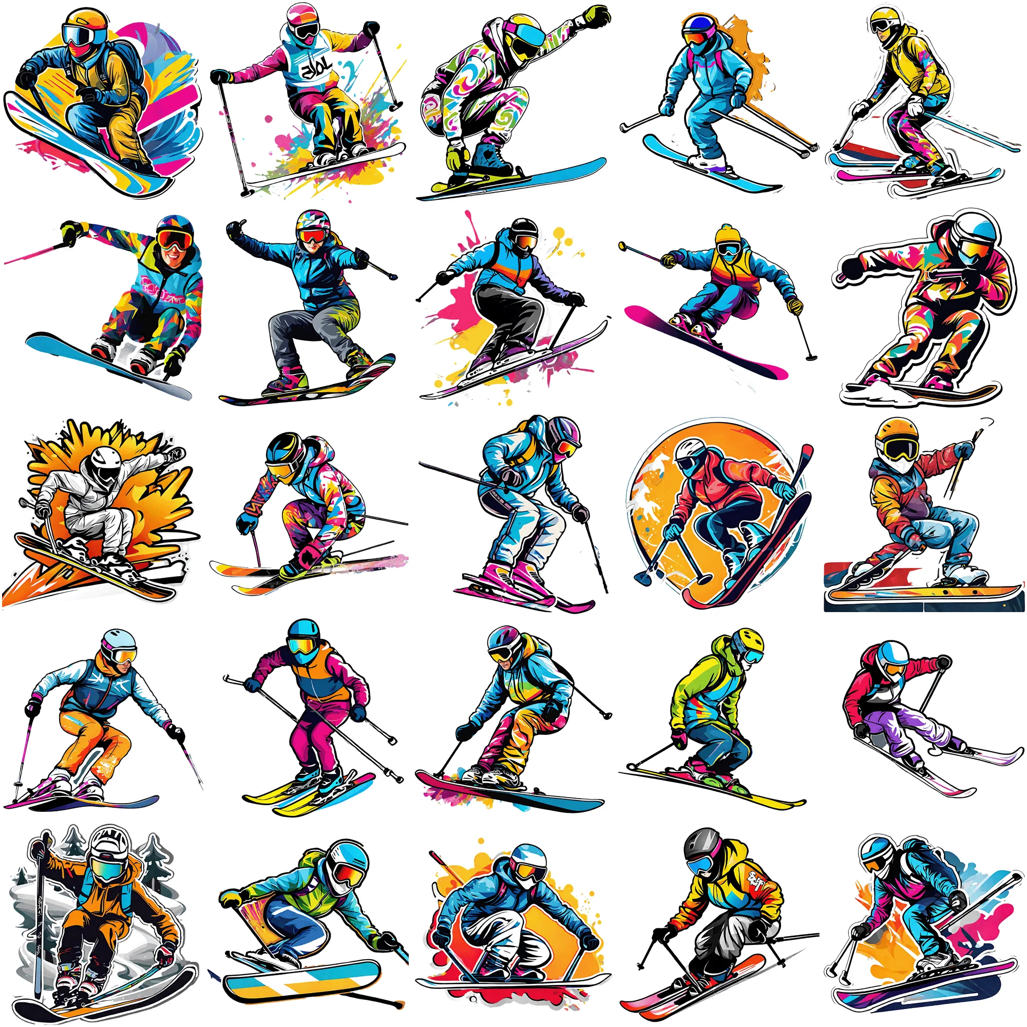 

50 pieces full body graffiti stickers for skiing sports Colorful Cartoon Stickers Set for Creative DIY Projects