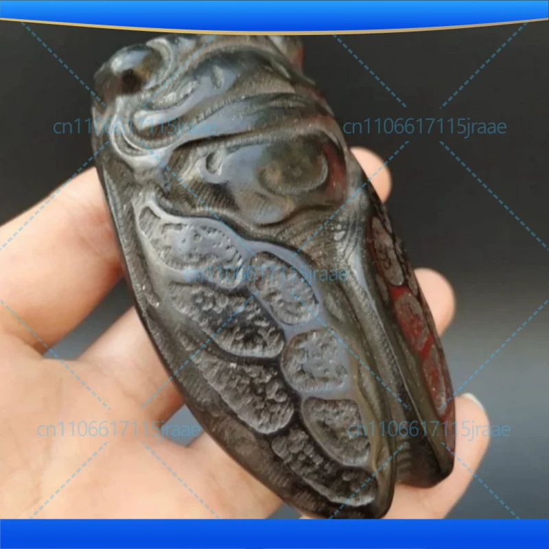 Home Decoration Chinese Hongshan Culture Antique Jade Black Iron Meteorite Cicadas Statue Arts and Crafts