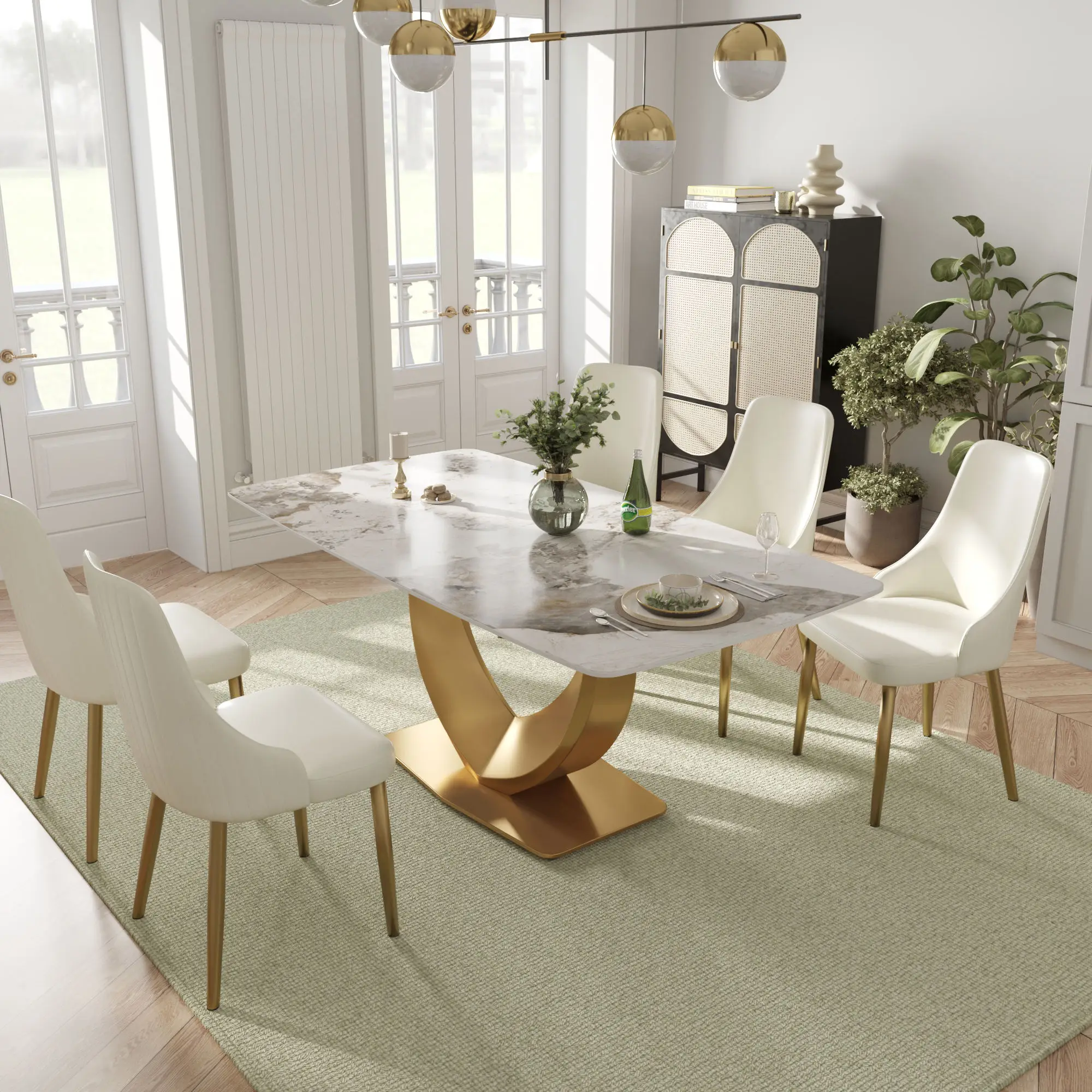 Marble Top Metal Frame Dining Table Chair Set Nordic Style Luxury Modern Square Design Durable Bar Seating For Small Space Home