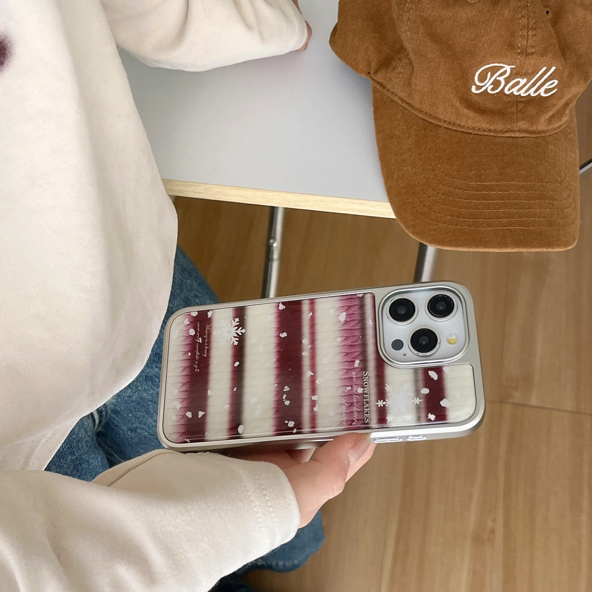 겨울용 눈송이 스웨터 뜨게 아트 휴대폰 케이스, 귀여운 럭셔리 스위트 도금 드롭 글루 커버, 아이폰 16 15 14 13 프로 맥스 케이스