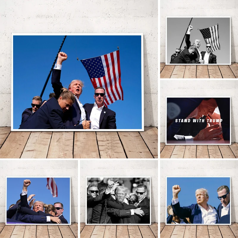 Donald Trump Fight Historic Moment Photography Poster Canvas Painting Wall Art Pictures for Living Room Home Interior Decor