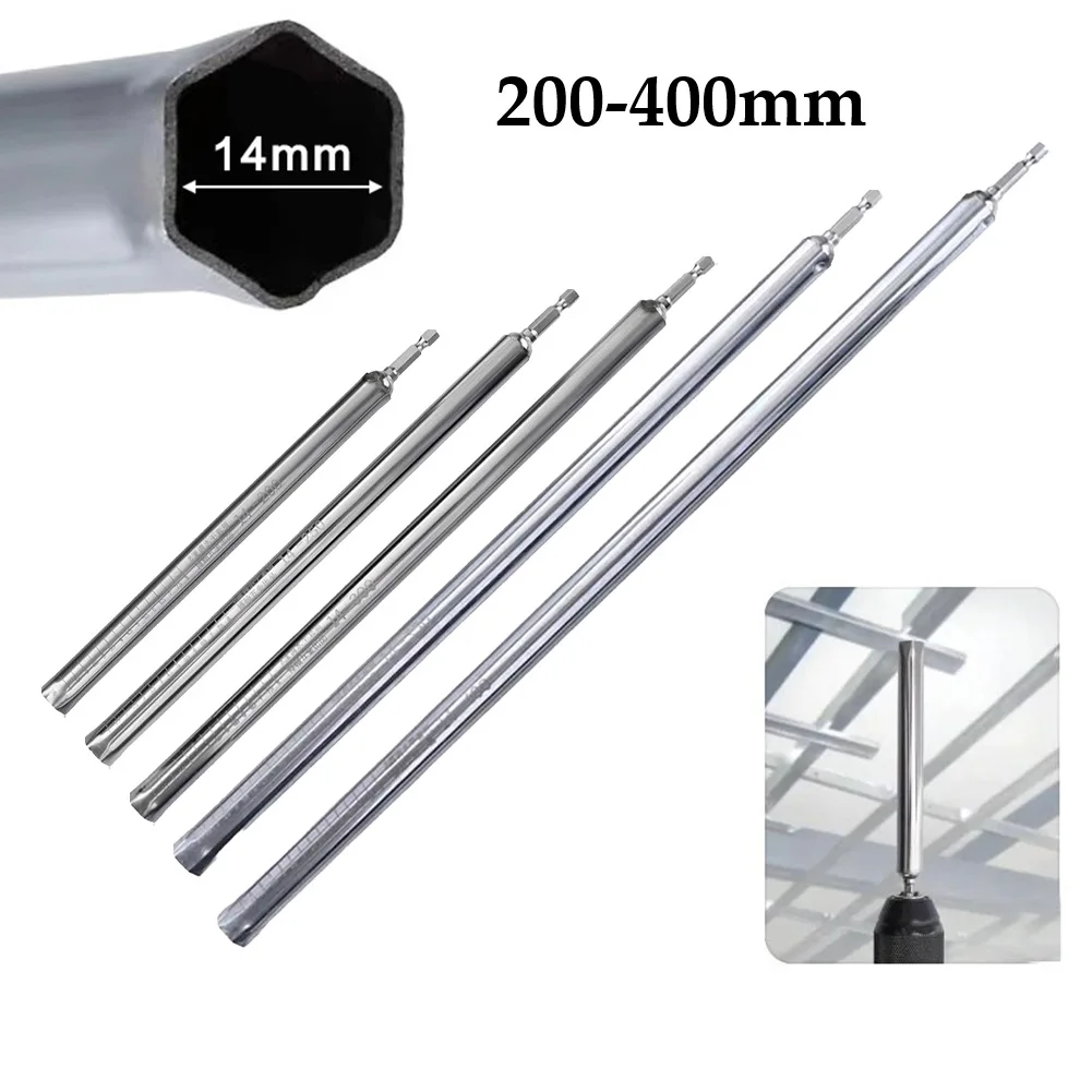 Hollow Socket Wrench 14mm Extended Long Hex Shank For Ceiling Ductwork HVAC Installation Stainless Steel Hand Tool