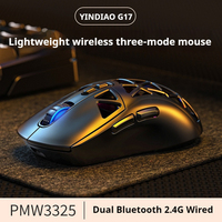 Yindiao G17 Lightweight Tri-Mode Wireless Hollow Mouse Pmw3325 Professional Sensor Large Capacity Long Range Gaming Office