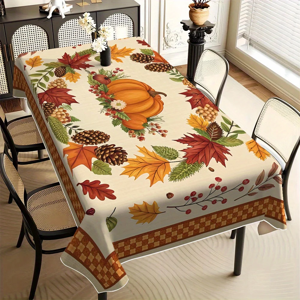 One set of autumn pumpkin flower pattern printed square and rectangular tablecloths, suitable for restaurants and householdsxzj