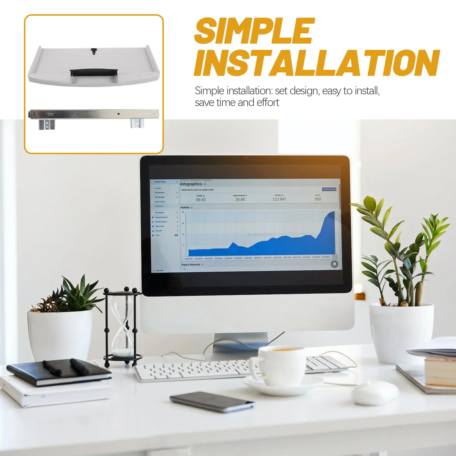 1Set Rak Keyboard Bawah Meja Besar, Laci Geser, Rak Keyboard ABS Kekuatan Tinggi, Desain Ergonomis, Penggunaan Rumah Kantor