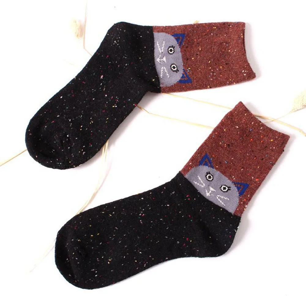 3 Paar/Set Vintage Dicke Kaninchenwollsocken für Damen Retro Winter Harajuku Tiermotive Eule Hirsch Katze Elefant Niedlich Süß – Detail 26