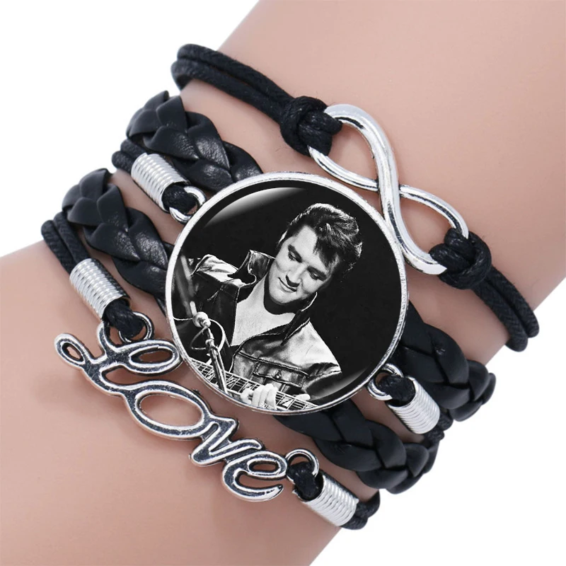 New Elvis Bracelet for Men Women Singer Star Poster Handmade Multilayer Leather Bangles Fans Souvenirs Gift