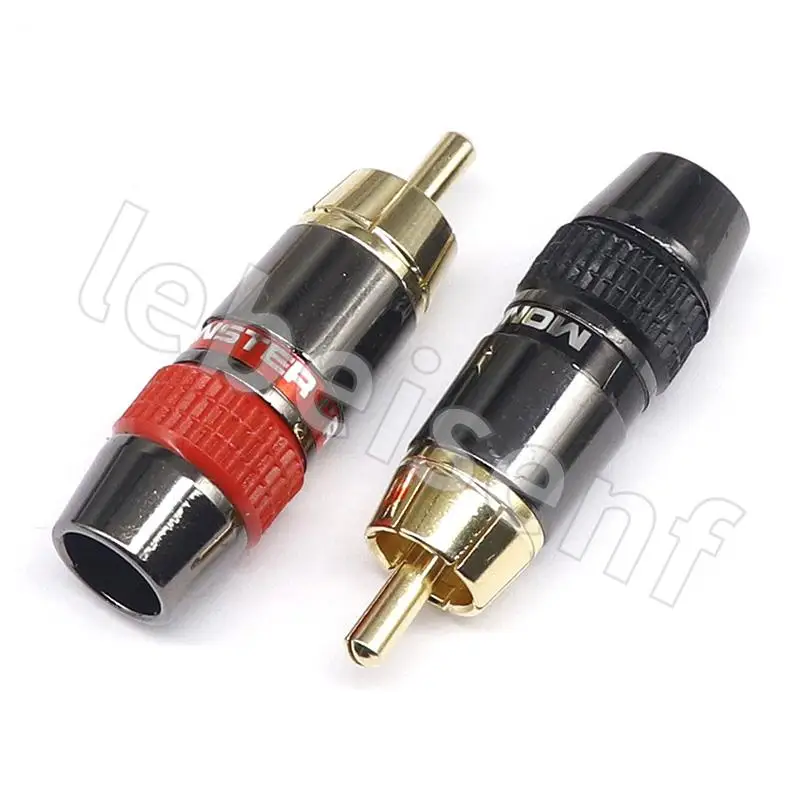 4pcs/2pairs monster Copper gold-plated RCA male plug Lotus solder plug audio and video extension socket RCA wiring male