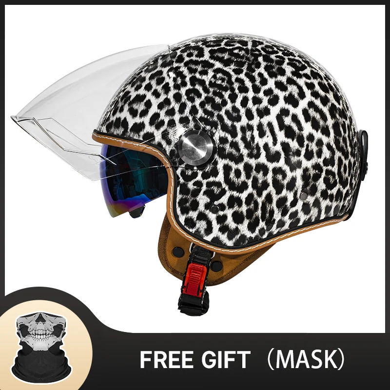 

Модный мотоциклетный шлем с леопардовым принтом 3/4 и открытым лицом в горошек с прозрачным щитком, ветрозащитный, теплый для взрослых и женщин, для поездок на работу