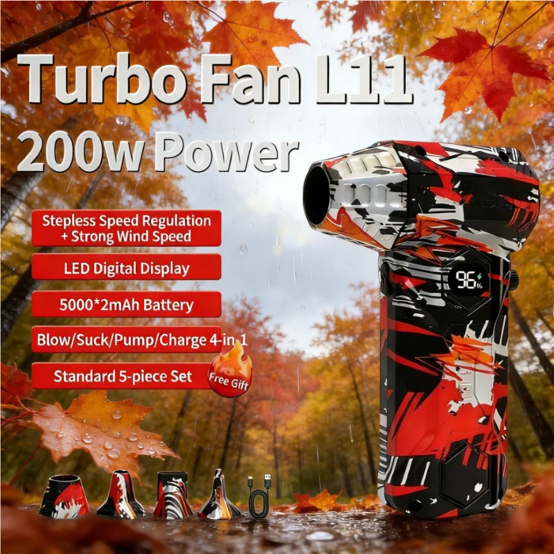 

L11 Бесщеточный воздуходувка Пылесос 450000 об/мин 53 м/с Турбореактивный очиститель сильного ветра Type-C