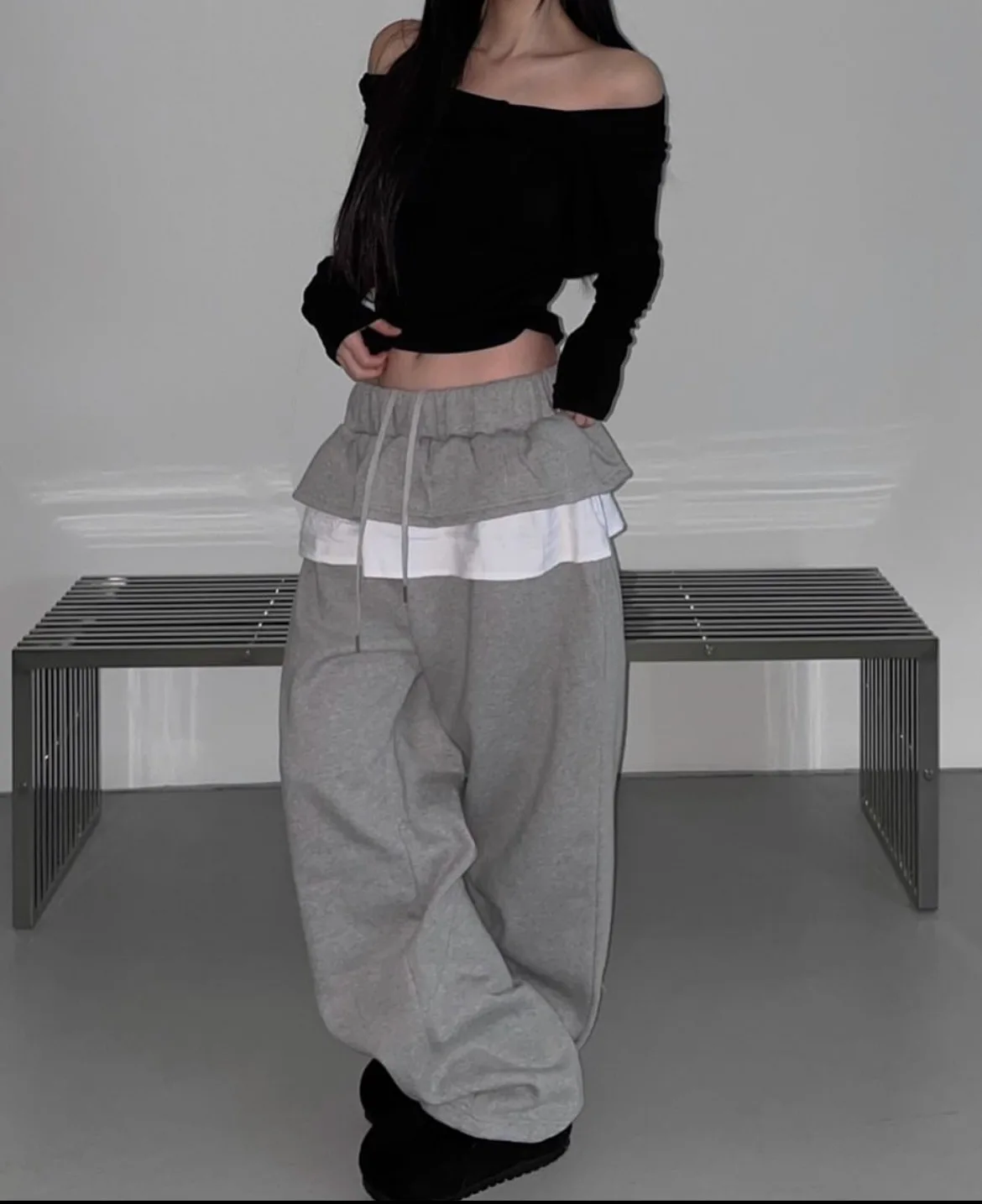 

Korean style Splicing Skirt Short Skirt Sweatpants Fake Two Piece Trousers Casual Pants