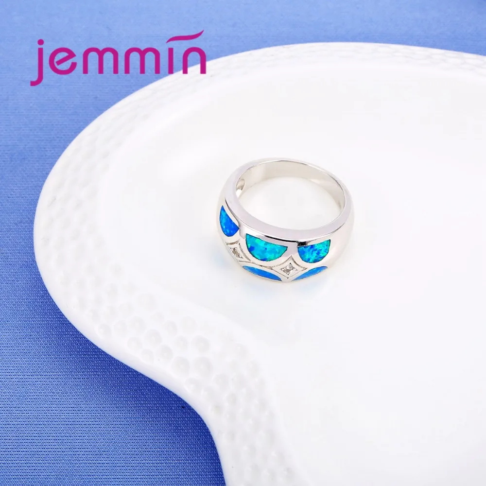 Geometric Design 925 Sterling Silver  Blue Fire Opal Rings For Women Fashion Jewelry Elegant Wedding Rings