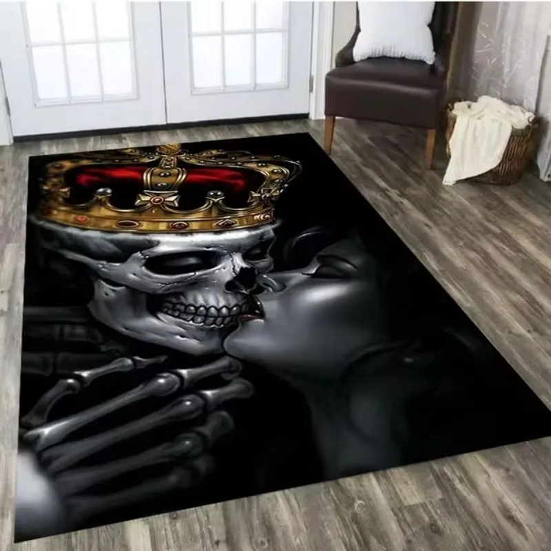 Black Living Room Rugs Skull Horror Home Entrance Carpet Door Mat Non-Slip Hallway Bedroom Bathroom Mat Kitchen Floor Mat Rug