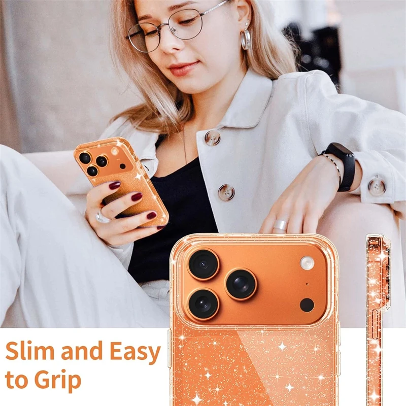 Funda suave transparente con brillantina para iPhone 17 Air 16 15 14 13 12 Pro Max Plus 17Pro 16Pro 15Pro, para mujer, con borde protector 4