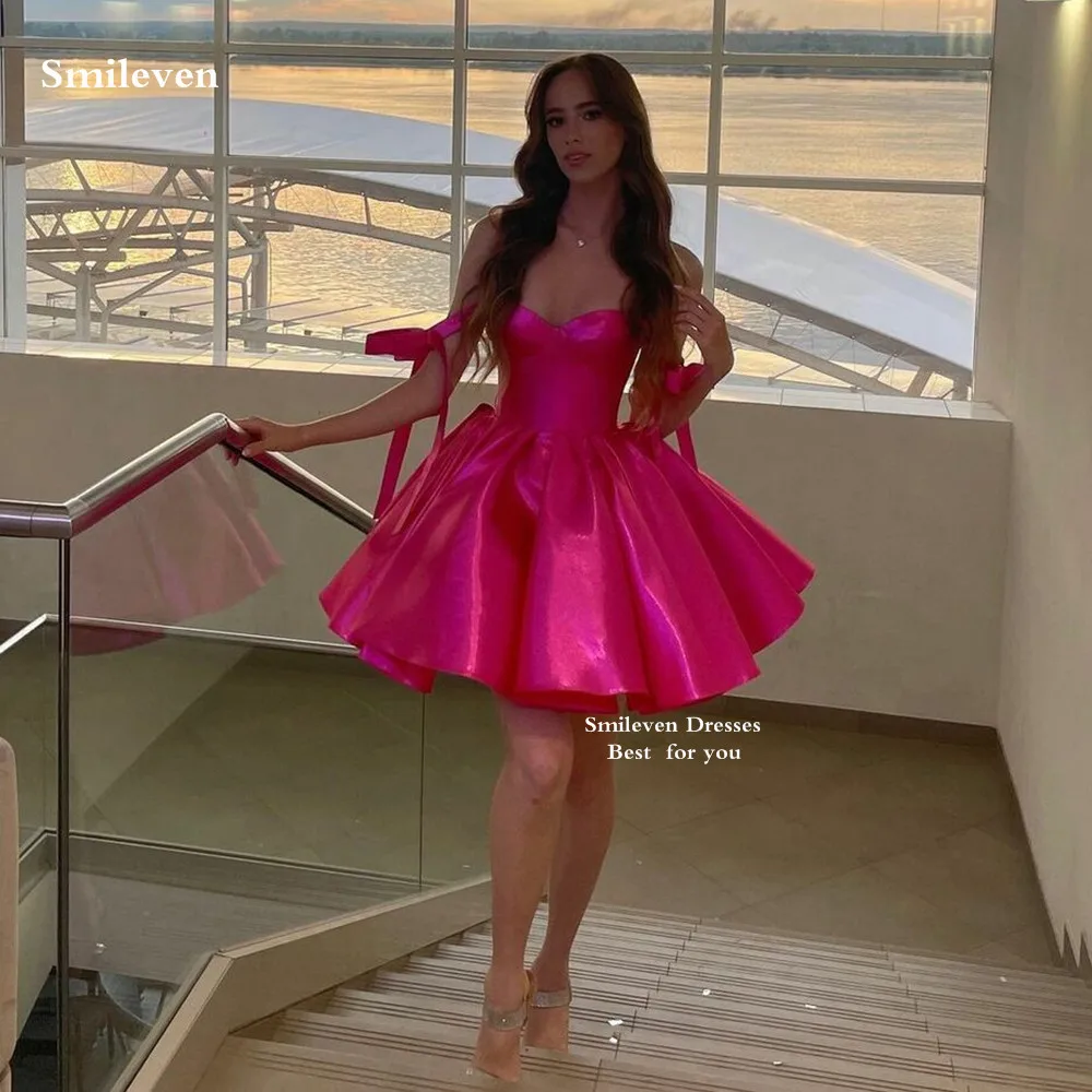 

Вечернее платье Smileven ярко-розового цвета на бретельках, мини-платье с вырезом «сердечко», модное платье для выпускного вечера, индивидуальный пошив, платья для выпускного бала и выпускного вечера