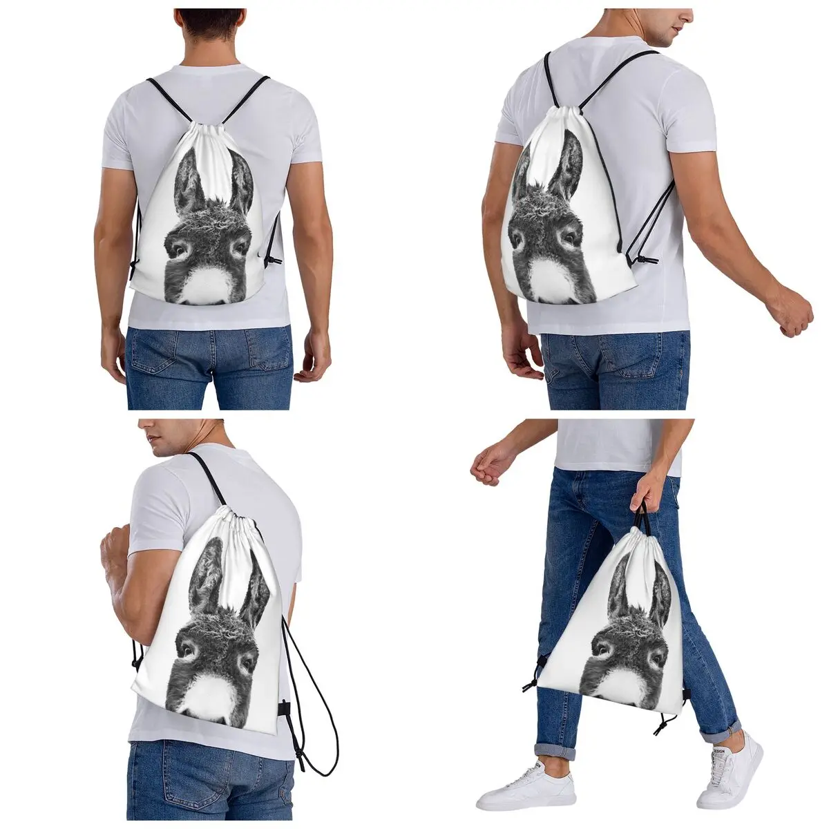 Peeking Donkey Backpacks Multi-function Drawstring Bundle Pocket Sports Bag Book Bags for Man Woman School
