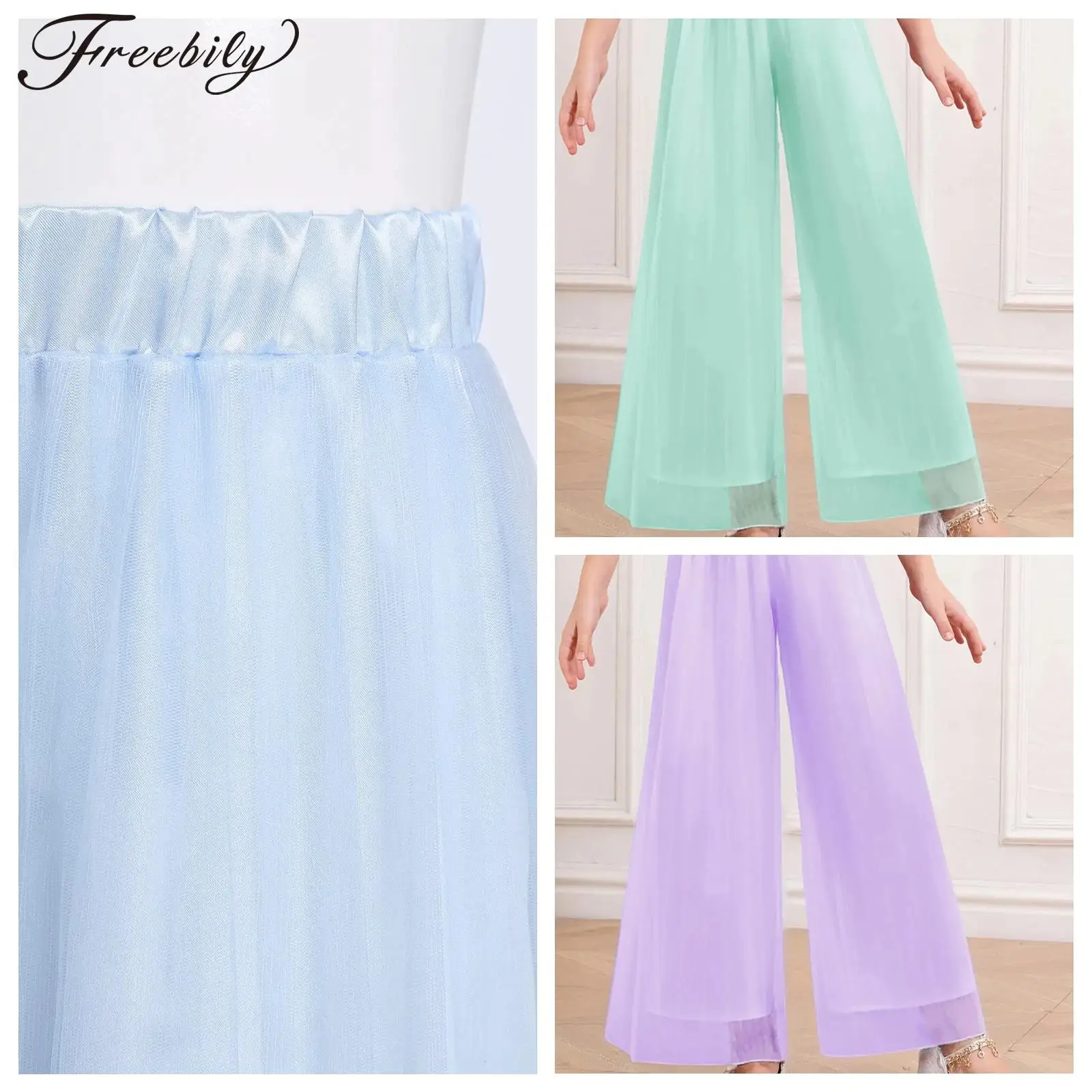 

Children Elastic Waist Wide Leg Trousers Elegant Ballet Clothes Kids Skating Lyrical Dance Costume Teens Dancewear Girls Pants