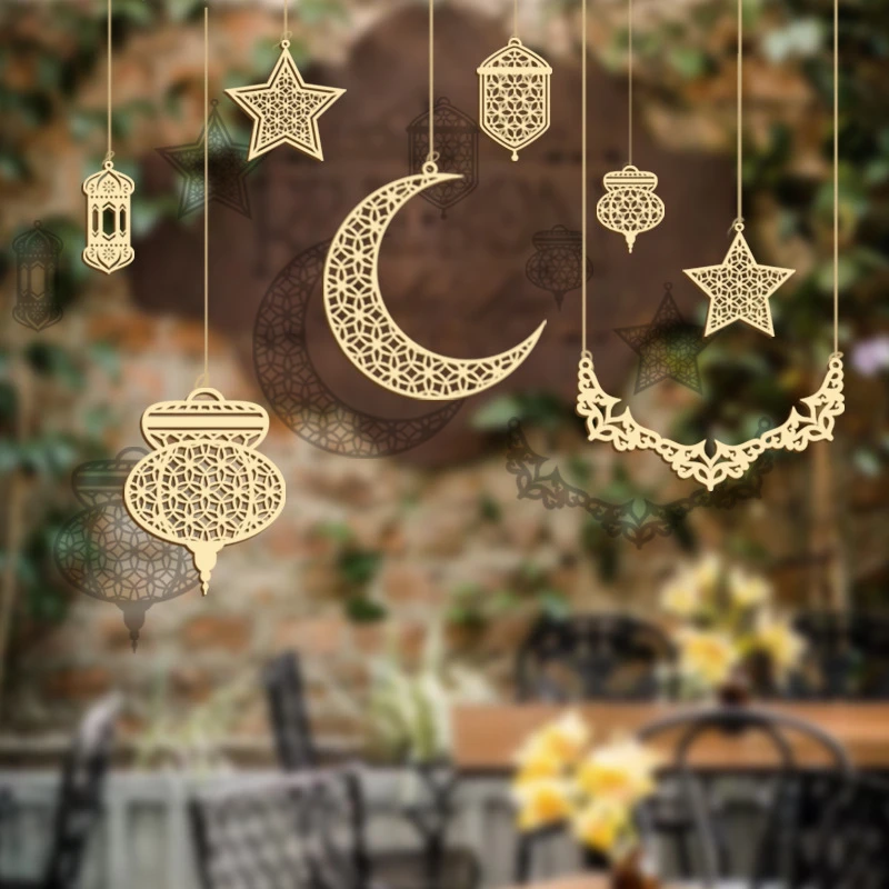 3 pezzi in legno Eid Mubarak appeso ciondolo ornamento Ramadan Kareem regalo Islam musulmano casa decorazione della tavola fai da te forniture per