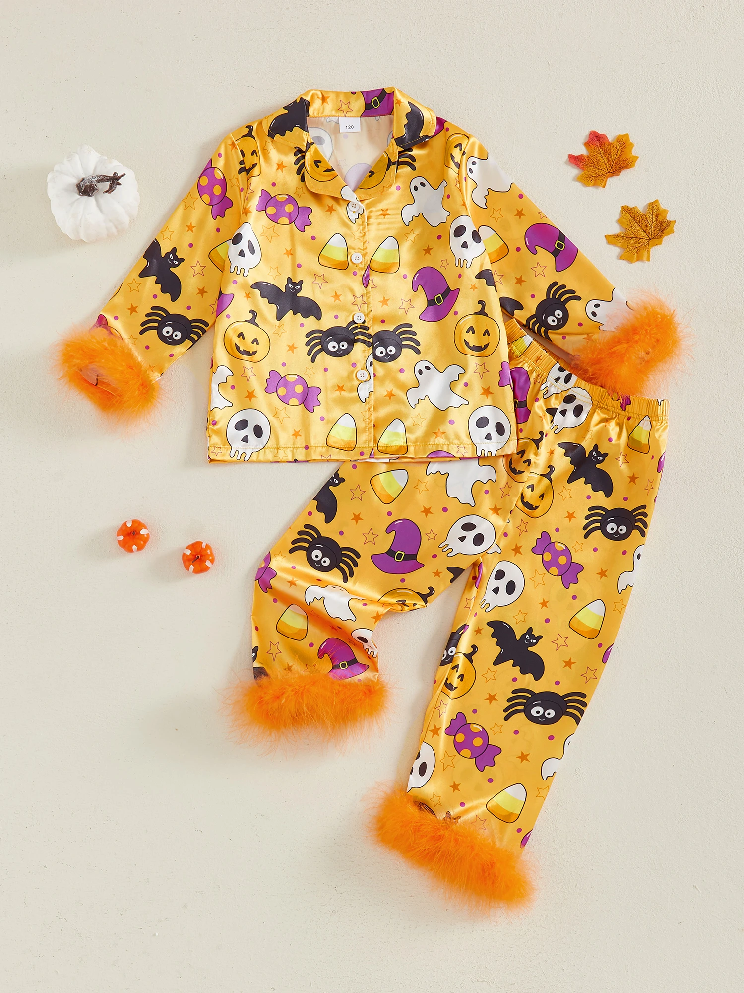 

Женские пижамные комплекты на Хэллоуин, рубашка на пуговицах с длинными рукавами и брюками, с черепом, призраком, пауком, летучей мышью и тыквой