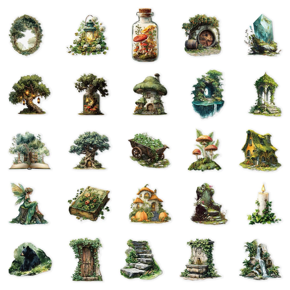 10/30/50 قطعة شفافة الرجعية الغابات الكتابة على الجدران ملصقات DIY جراب هاتف دفتر مقاوم للماء لطيف لاصقة تزيين حزم