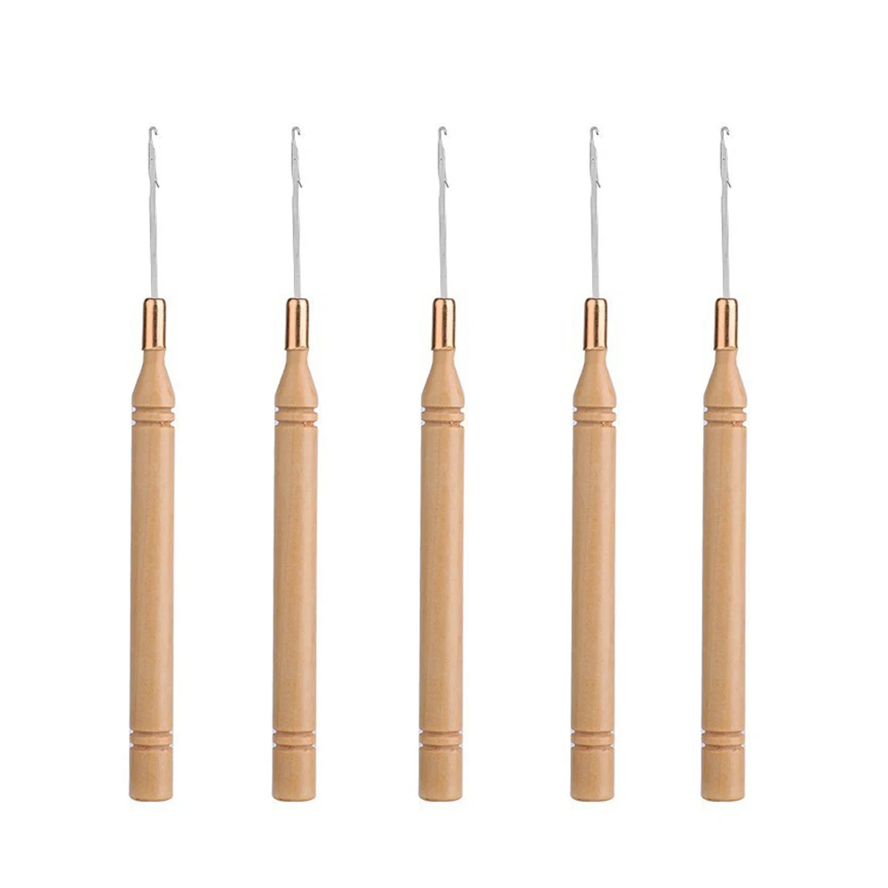 Dreadlock Hair Crochet Hook with Wooden Handle Metal Knitting Needle Micro Hook Tool for Hair Extensions Weaving