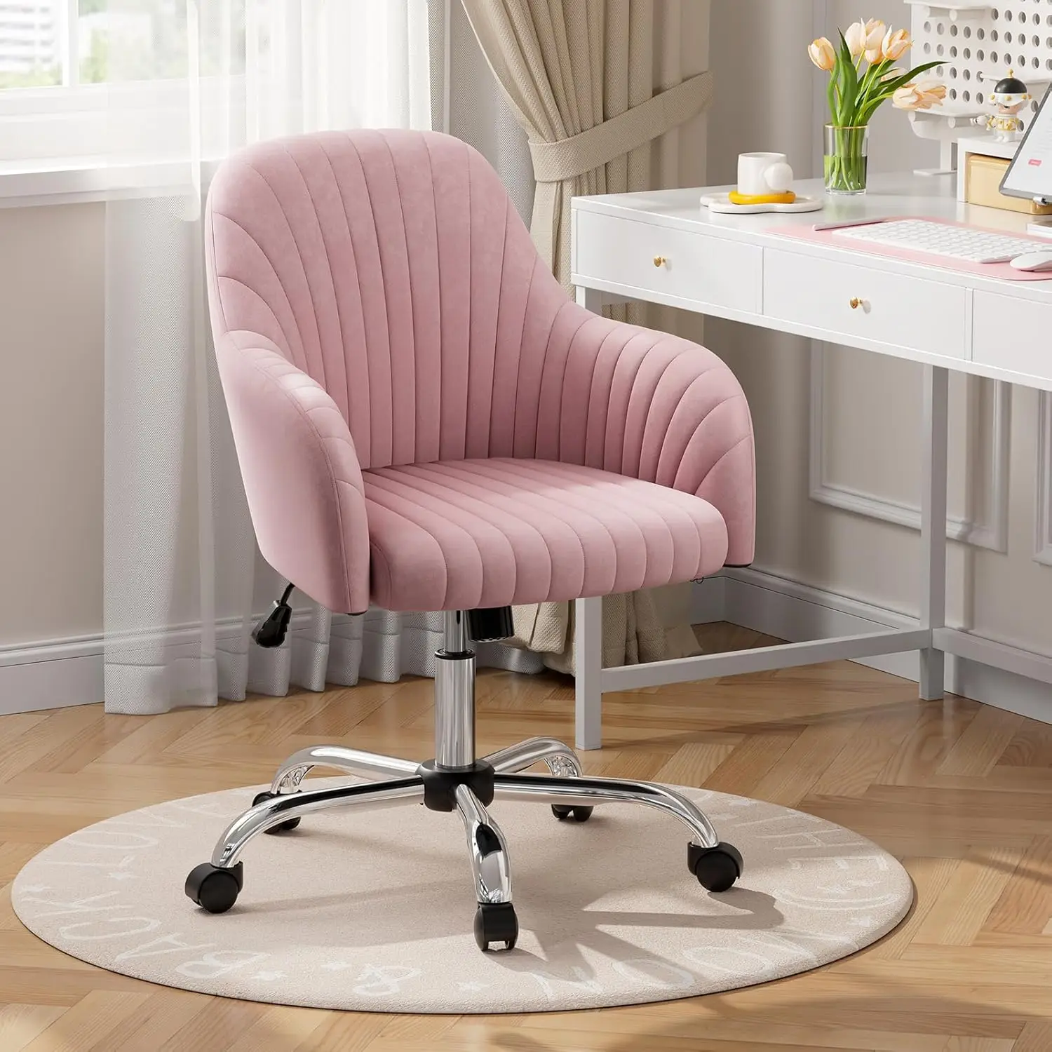 

Velvet Fabric Home Office Chair Comfy Vanity Chairs Adjustable 360° Swivel Upholstered Computer Task Chair Living Room Chairs