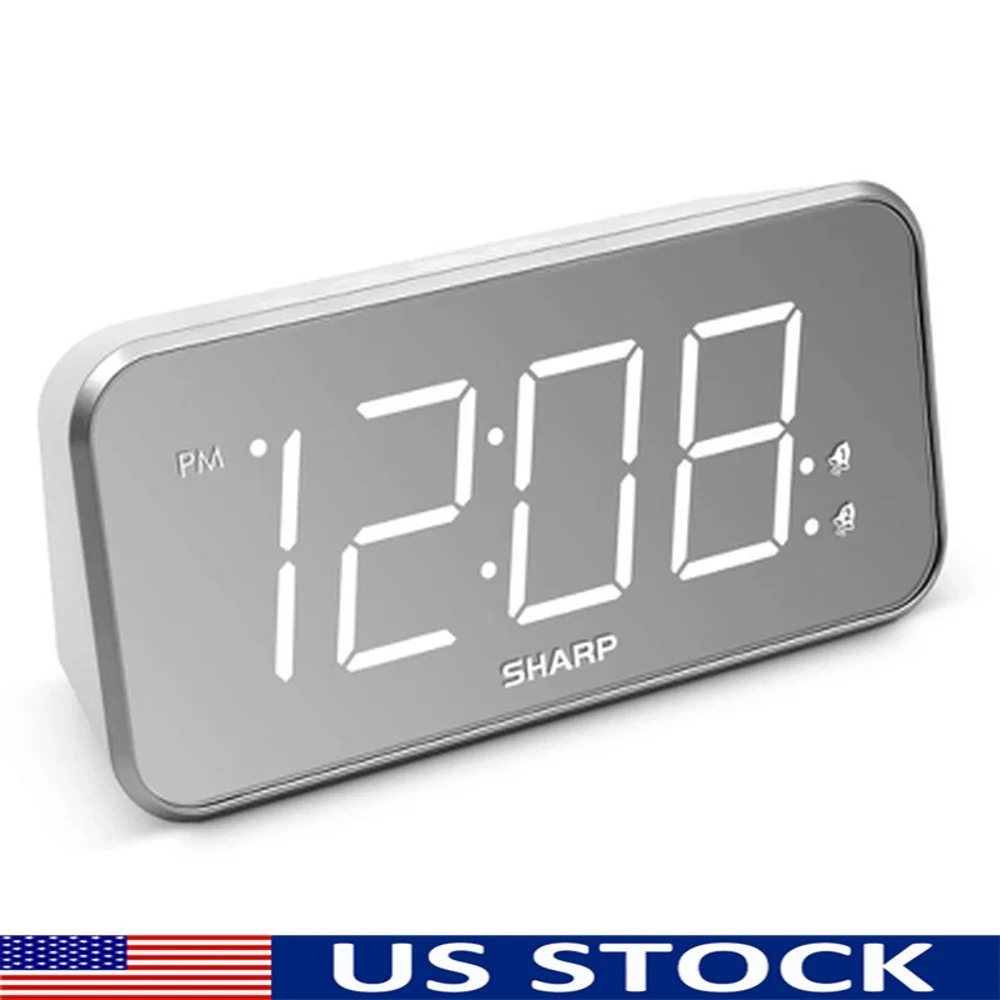 

Modern Jumbo Mirror Display Alarm Clock with USB Charging Port Dual Alarms LED Brightness Control Battery Backup Digital