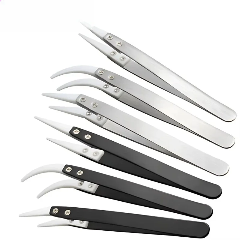 Anti Static Tweezers Ceramic Head Insulation Clip Acid Resistant Experimental Tweezers For Watch Hands Installation Repair Tool