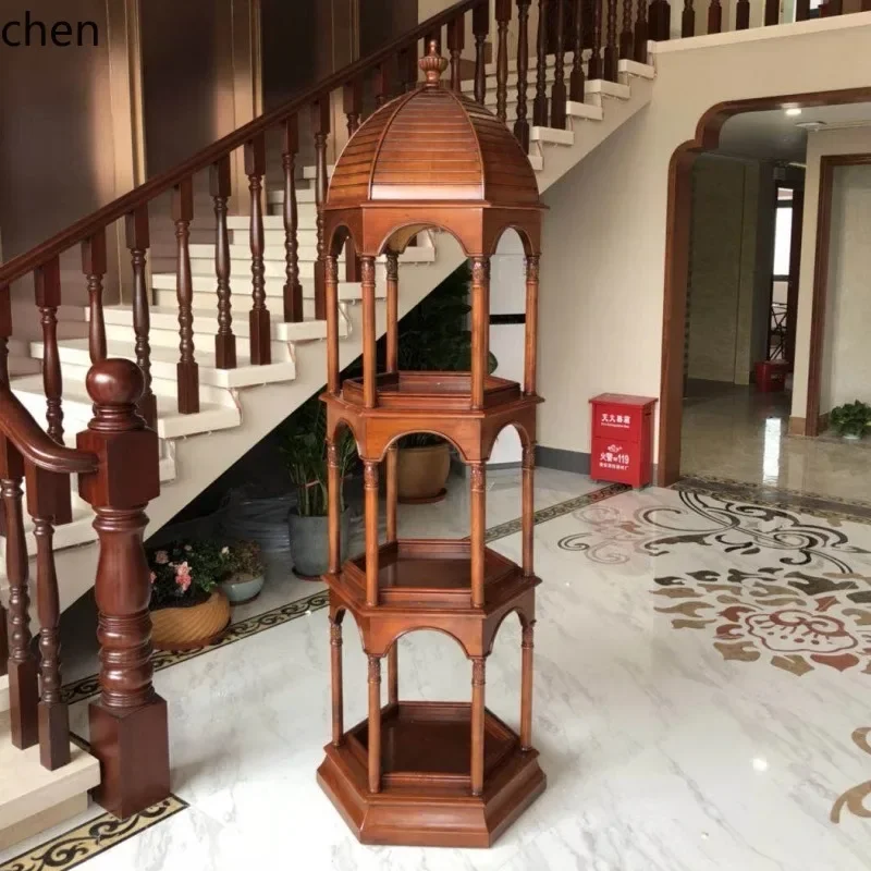 H5.22  bookshelf Solid wood bird cage storage Antique shelf Study hexagonal display shelf