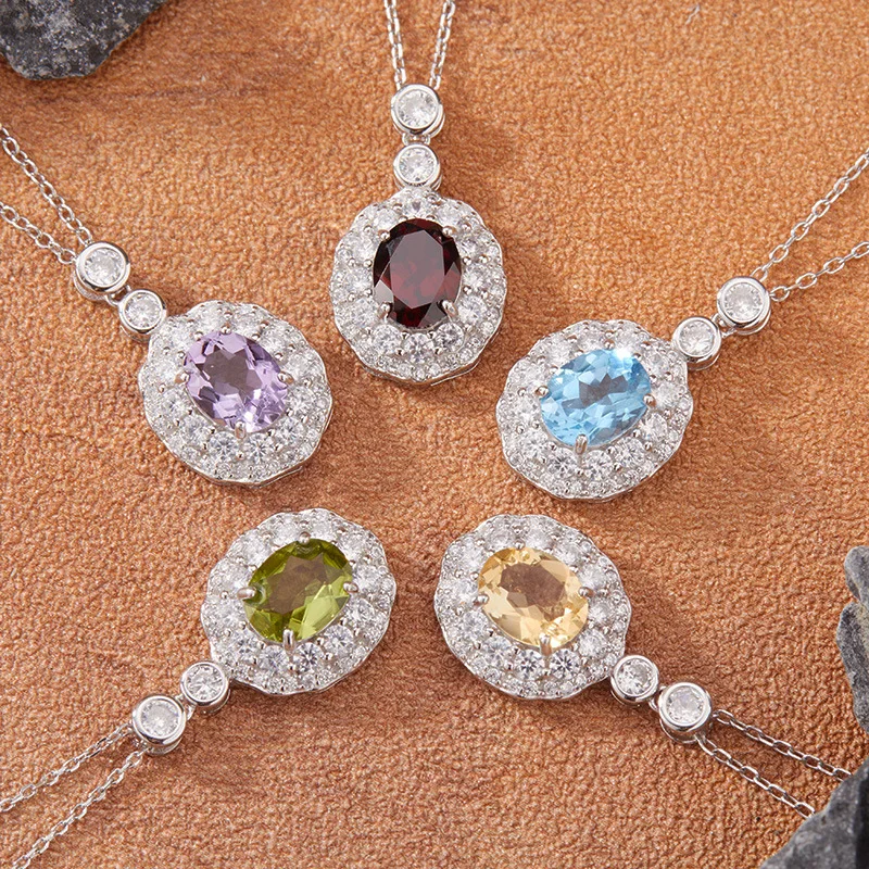

Colorful Jewelry New Natural Topaz Peridot Garnet Ametrine Pendant Necklace for Womens925Sterling Silver